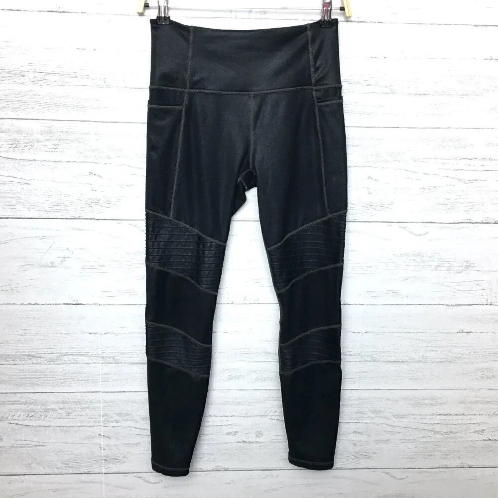 Athleta Women's Black Leggings Inclination Moto Sparkly Small length 25